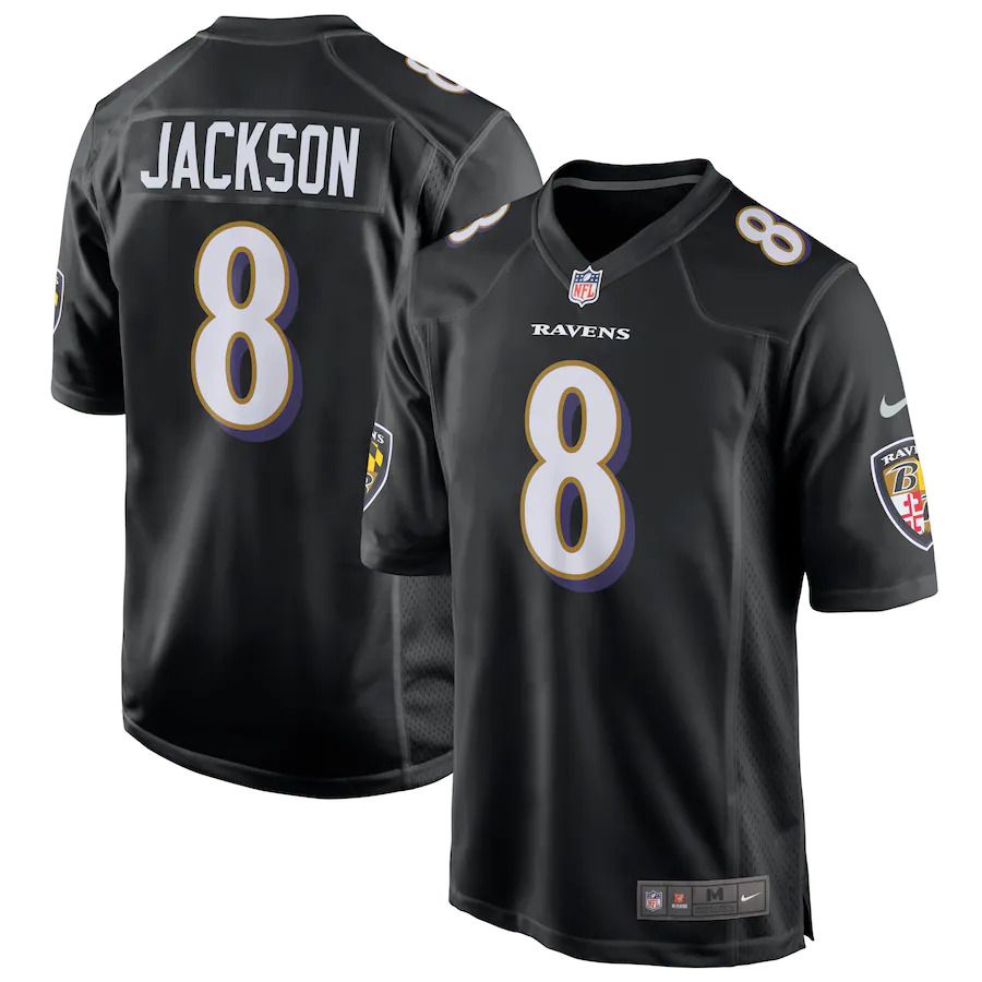 Men Baltimore Ravens 8 Lamar Jackson Nike Black Game Event NFL Jersey